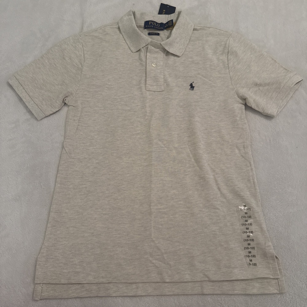 Polo Ralph Lauren Boy's Heather Gray Cotton Polo Shirt Classic Fit M 10-12 NWT